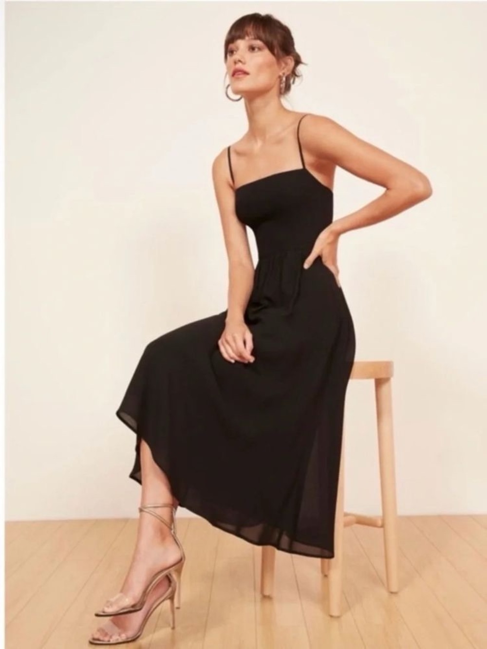 Reformation Black Spaghetti-Strap Midi Dress